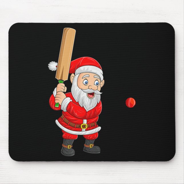 Christmas Santa Playing Cricket Xmas Funny Srts Pl Mouse Pad (Front)