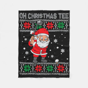 Christmas Santa Playing Golf Xmas Golfer For Mens  Fleece Blanket