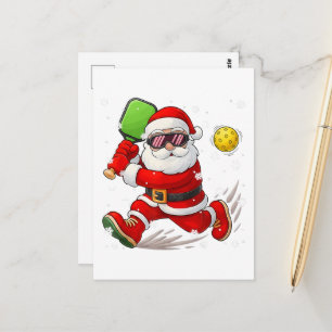 Christmas Santa Playing Pickleball Postcard