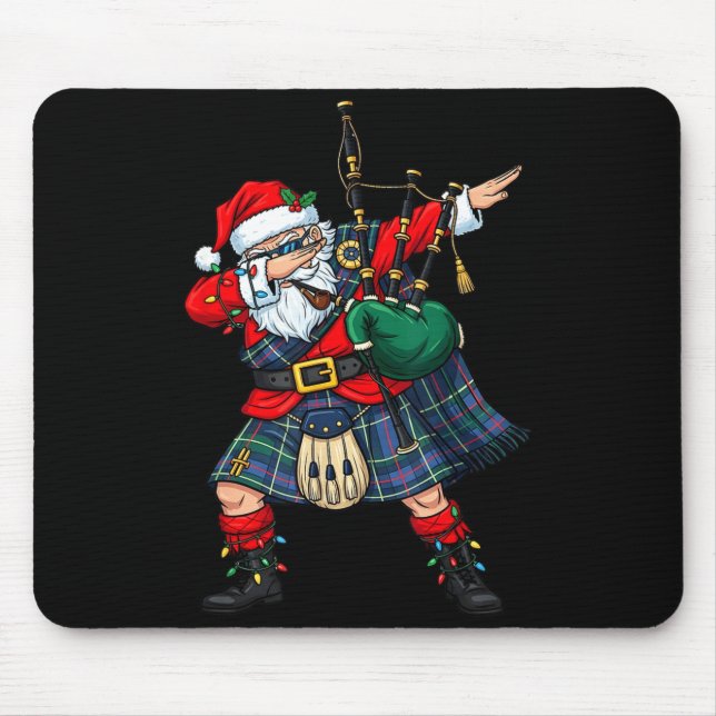 Christmas Santa Playing Scottish Bagpes Funny Holi Mouse Pad (Front)