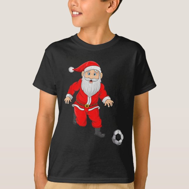 Christmas Santa Playing Soccer Football Xmas Srts  T-Shirt (Front)