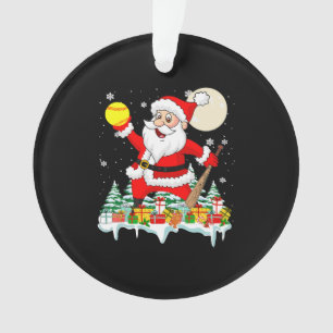 Christmas Santa Playing Softball Presents Ornament