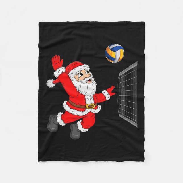 Christmas Santa Playing Volleyball Xmas Funny Srts Fleece Blanket (Front)