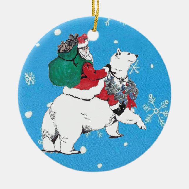 Christmas Santa & Polar Bear Tree Ornament (Front)