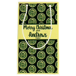Christmas Santa Post Customisable Yellow and Green Small Gift Bag