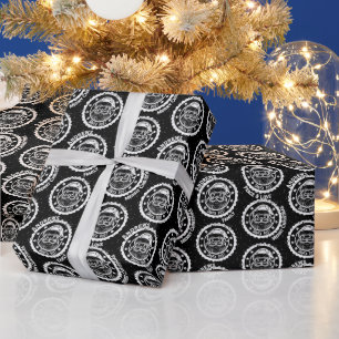 Christmas Santa Post Customizable on Black Wrapping Paper