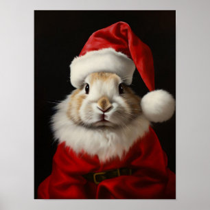 Christmas Santa Rabbit Vintage Portrait, Dressed A Poster