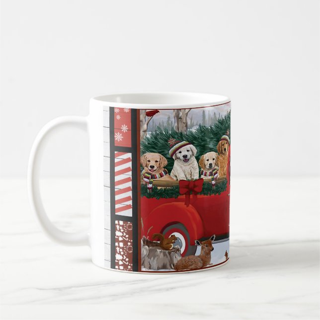 Christmas Santa Red Truck golden retriever  Coffee Mug (Left)