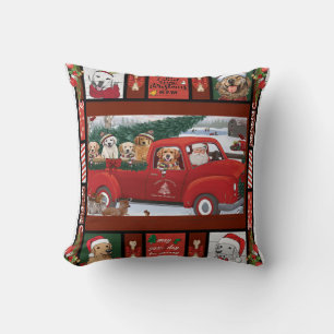 Christmas Santa Red Truck golden retriever Cushion