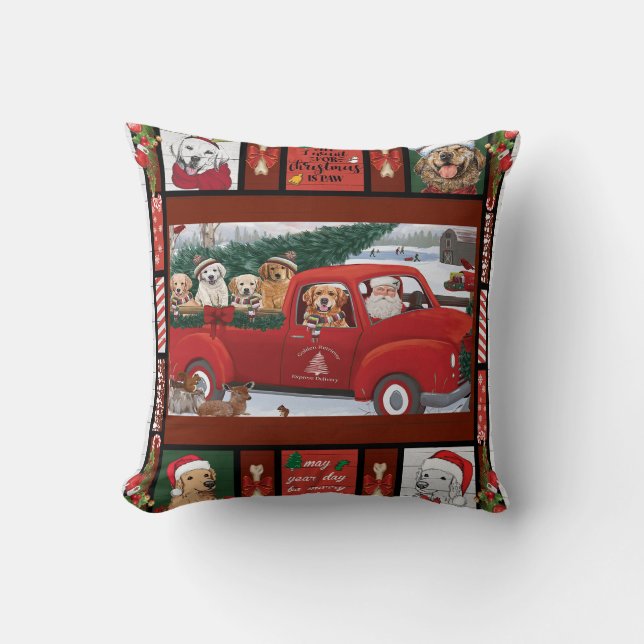 Christmas Santa Red Truck golden retriever Cushion (Front)
