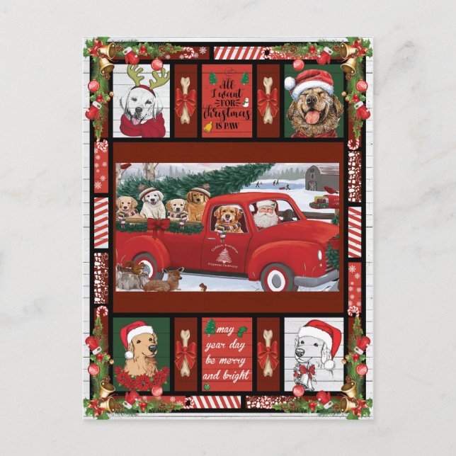 Christmas Santa Red Truck golden retriever  Postcard (Front)