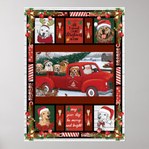 Christmas Santa Red Truck golden retriever Poster