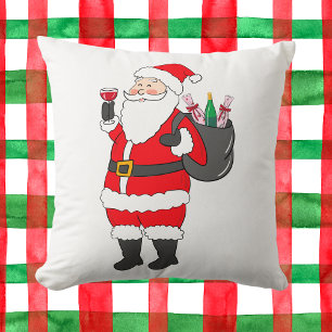 Christmas Santa Red Wine Lover Festive Cushion