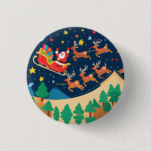 Christmas Santa Reindeer Coming To Town 3 Cm Round Badge