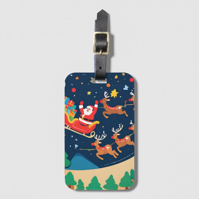 Christmas Santa Reindeer Coming To Town  Luggage Tag (Front Vertical)