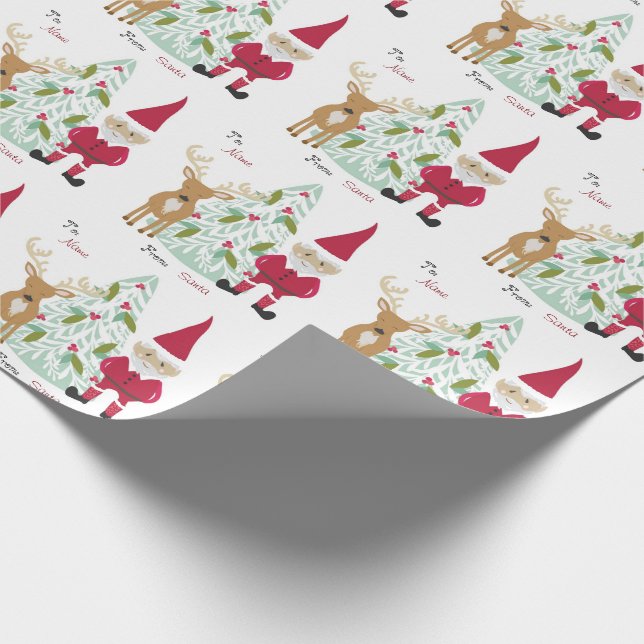 Christmas Santa Reindeer Custom To and From Name Wrapping Paper (Corner)