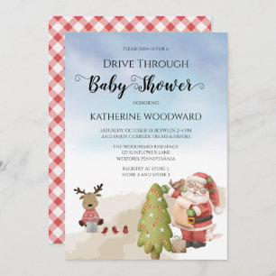 Christmas Santa   Reindeer Drive Thru Baby Shower Invitation