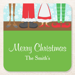 Christmas Santa Reindeer Feet Square Paper Coaster