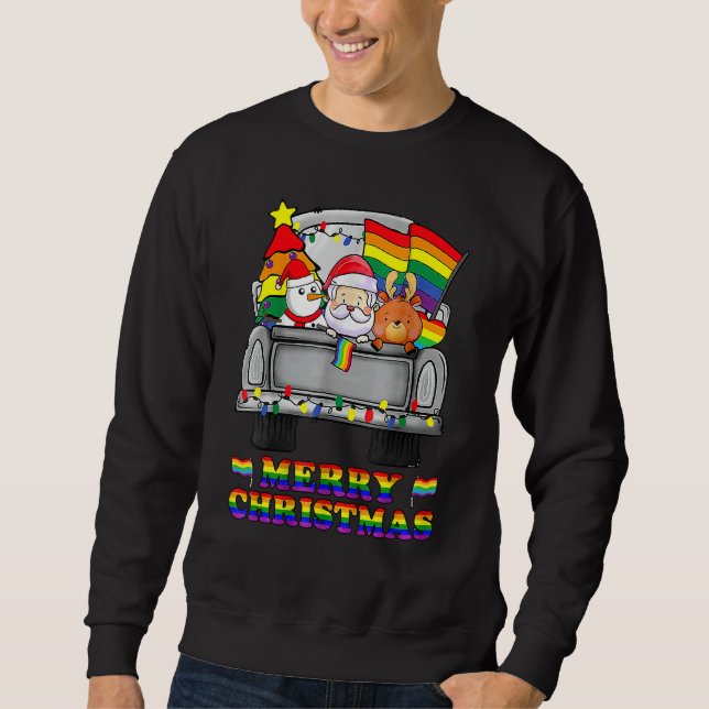 Christmas Santa & Reindeer In Truck Support LGBT Sweatshirt (Front)