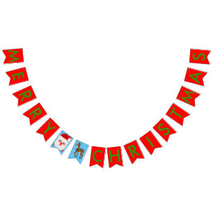 Christmas Santa Reindeer Red Bunting Banner