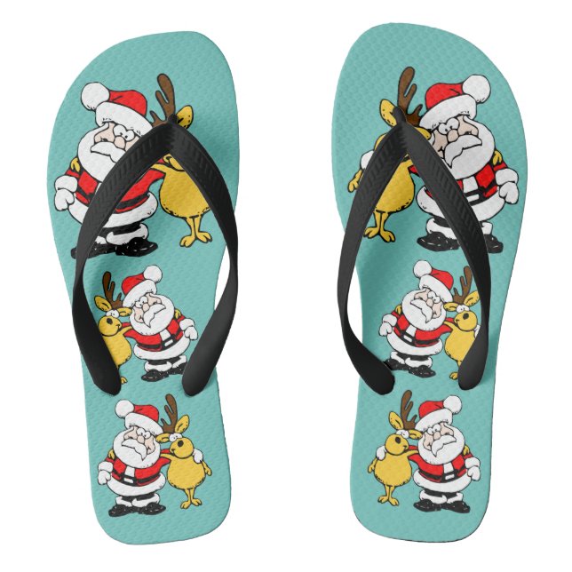 Christmas Santa Reindeer Red Yellow Gift Thongs (Footbed)