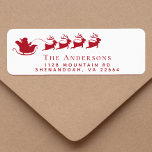 Christmas Santa Reindeer Return Address Return Address Label<br><div class="desc">Fun return address label for the Christmas holiday season featuring a red silhouette of reindeers flying Santa's sleigh through air,  and your family name and address in simple modern red typography.</div>