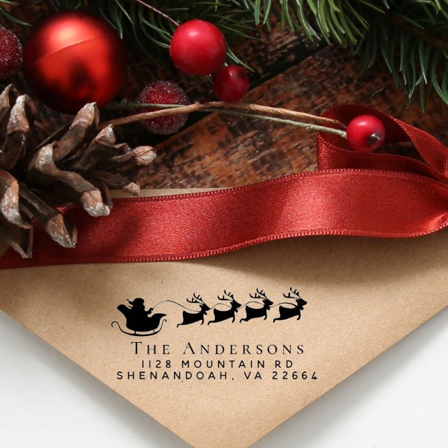 Christmas Santa Reindeer Return Address Self-inking Stamp (Spread holiday cheer with our Santa's Sleigh address stamp)