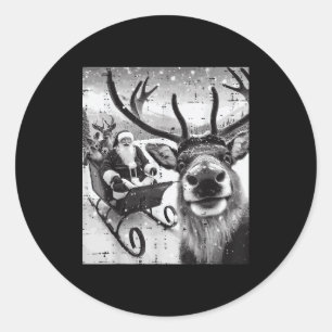 Christmas Santa Reindeer Selfie Funny Xmas Men Wom Classic Round Sticker
