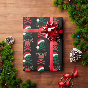 Christmas Santa Reindeer Skull and Bones Wrapping Paper