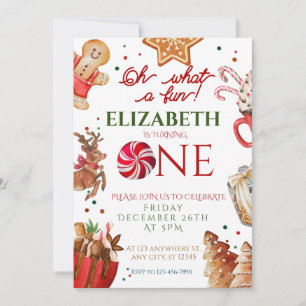 Christmas Santa Reindeer what a fun 1st Birthday Invitation