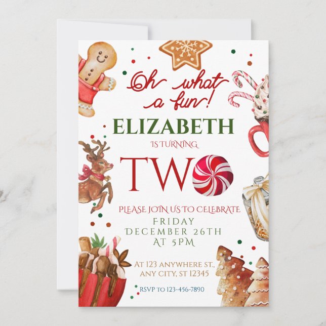 Christmas Santa Reindeer what a fun 2nd Birthday Invitation (Front)