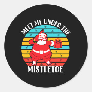 Christmas Santa Retro Mistletoe  Classic Round Sticker