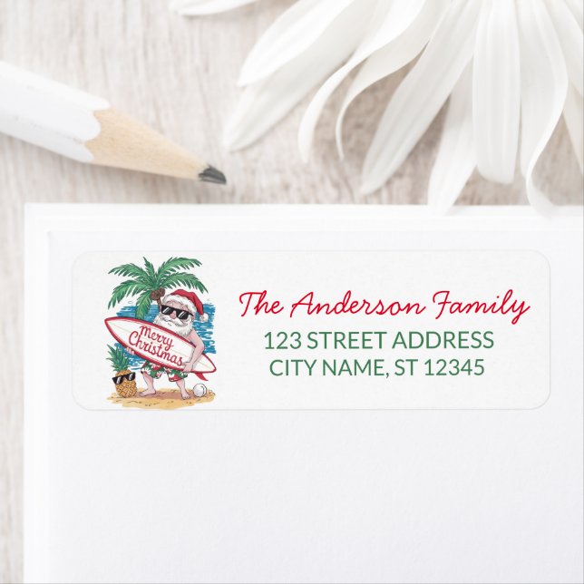 Christmas Santa riding a dinosaur Return Address   Label (Insitu)