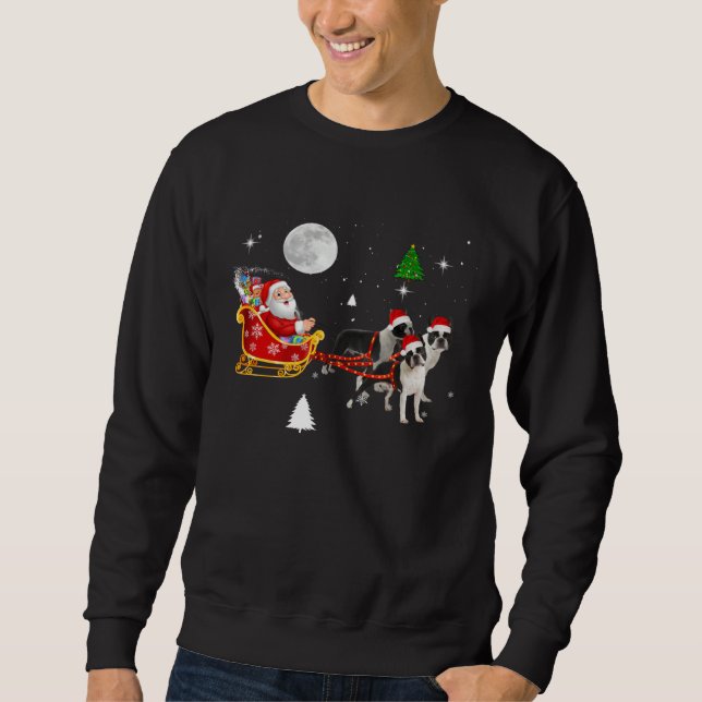 Christmas Santa Riding Boston Terrier Santa Hat Xm Sweatshirt (Front)