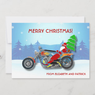 Christmas Santa Riding Chopper Bike With Red Hat Holiday Card
