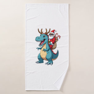 Christmas Santa Riding Dinosaur Deer Xmas (1) Bath Towel