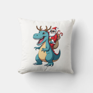 Christmas Santa Riding Dinosaur Deer Xmas (1) Cushion