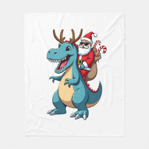 Christmas Santa Riding Dinosaur Deer Xmas (1) Fleece Blanket