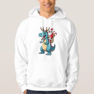 Christmas Santa Riding Dinosaur Deer Xmas (1) Hoodie