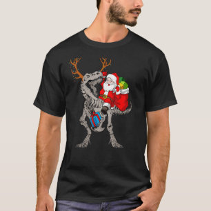 Christmas Santa Riding Dinosaur Deer Xmas Kids Boy T-Shirt