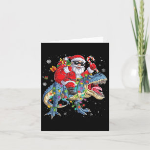 Christmas Santa Riding Dinosaur Funny Xmas Lights Card