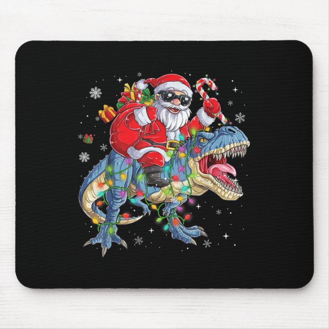 Christmas Santa Riding Dinosaur Funny Xmas Lights  Mouse Pad (Front)