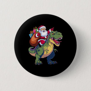 Christmas Santa Riding Dinosaur T-rex Boys Kids To 6 Cm Round Badge