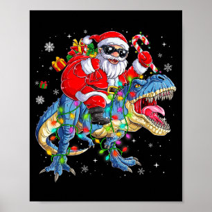 Christmas Santa Riding Dinosaur T-rex Funny Xmas L Poster