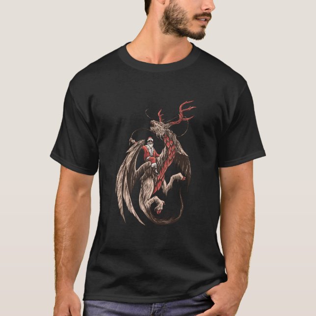 Christmas Santa Riding Dragon Gift T-Shirt (Front)