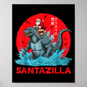 Christmas Santa Riding Japanese Monster Kaiju Sant Poster