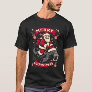 Christmas Santa Riding on Reindeer Manatee T-Shirt