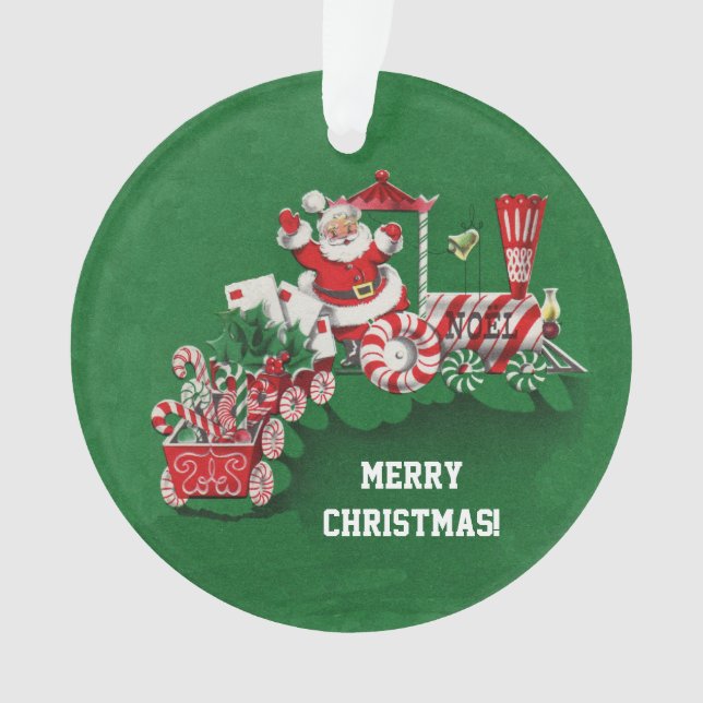 Christmas Santa Riding Peppermint Candy Train Ornament (Front)