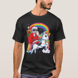 Christmas Santa Riding Unicorn Xmas Gifts Girls Ki T-Shirt