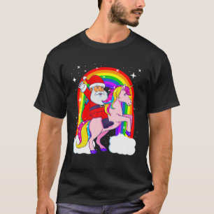 Christmas Santa Riding Unicorn Xmas Girls Kids Wom T-Shirt